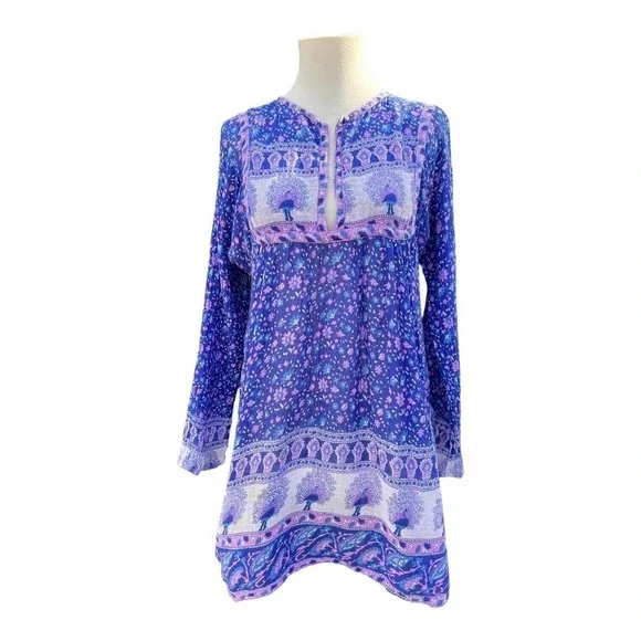 Vintage 70's India Blouse Tunic Peacock Boho Hippie Top Lightweight Geeta - Picture 12 of 13